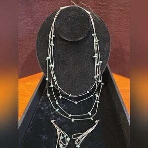 Liquid Sterling Silver and Turquoise Southwestern Necklace and Earrings Set